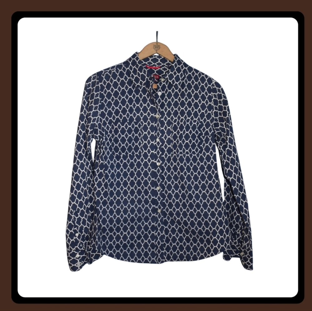 Merona Navy and White Patterned Button Down Shirt